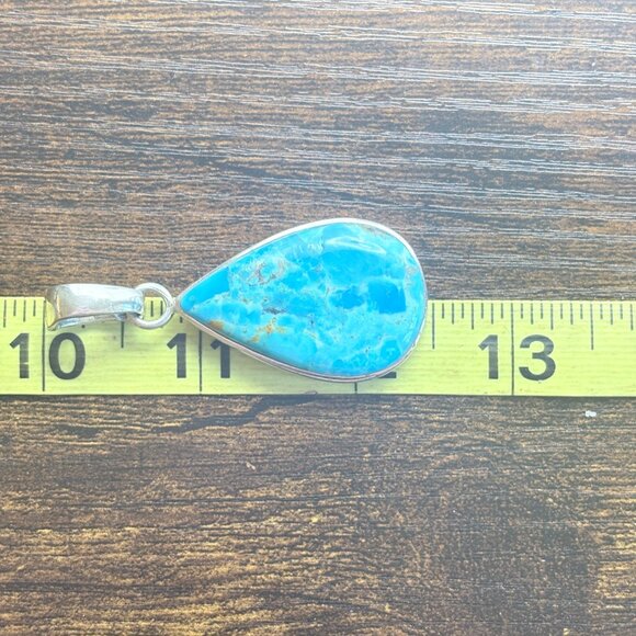 VTG Sterling Silver 925 Turquoise Bezel Set Teardrop Pendant Size 2.5" Length - Picture 8 of 10